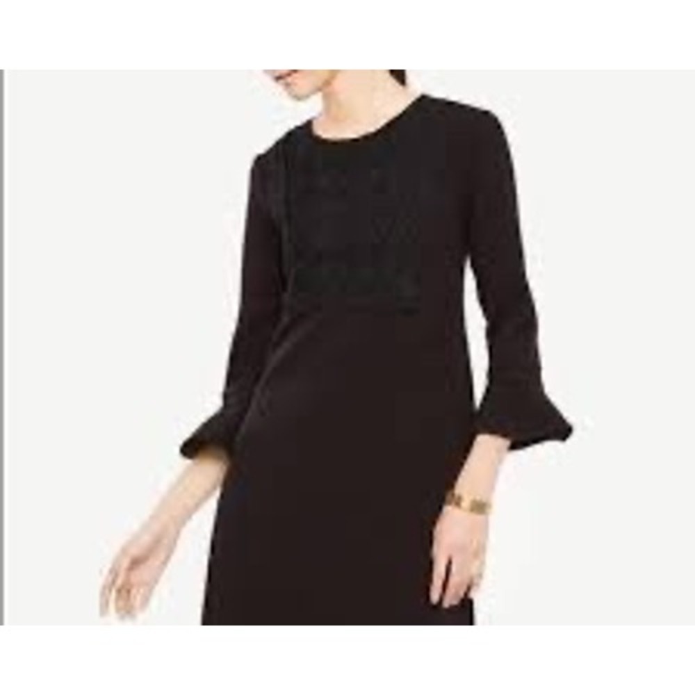Ann Taylor Black Lace Bib Bell Sleeve Shift Dress Size 8 NEW